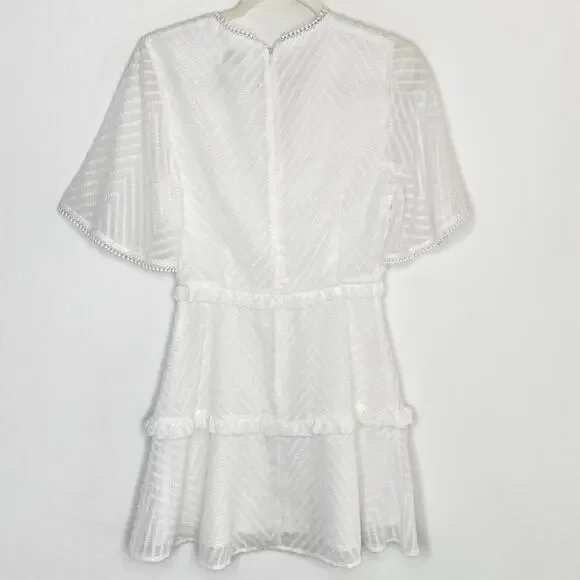 Shilla Chevron Swiss Clip Dot Short Sleeve Classy Fit and Flare Mini Dress Small - Picture 9 of 14